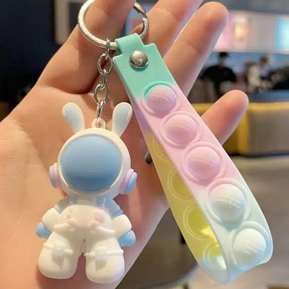 LAST ONE! ADORABLE Space Rabbit Key Ring with Pop It Fidget Style Strap NEW - Picture 1 of 4